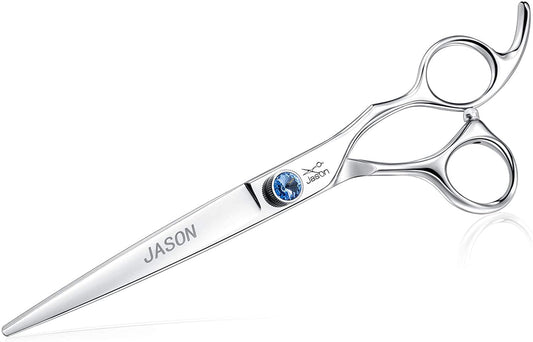 7" Straight Dog Grooming Scissors, Ergonomic Pets Grooming Shears, Premium Cats Trimming Kit with Offset Handle and Jewelled Screw, Sharp, Comfortable Christmas Gift