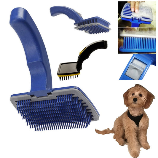 Self-Cleaning Slicker Brush for Dogs and Cats - Pet Grooming Shedding Comb and Rake